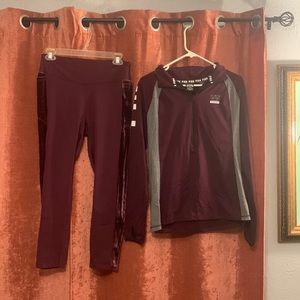 VS Pink brand large jogging set, plum with faux velvet lining on leggings.